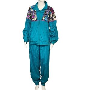 Vintage Santolina Bay Teal Green 80’s 90’s Windbreaker Tracksuit Nylon 2 Piece M
